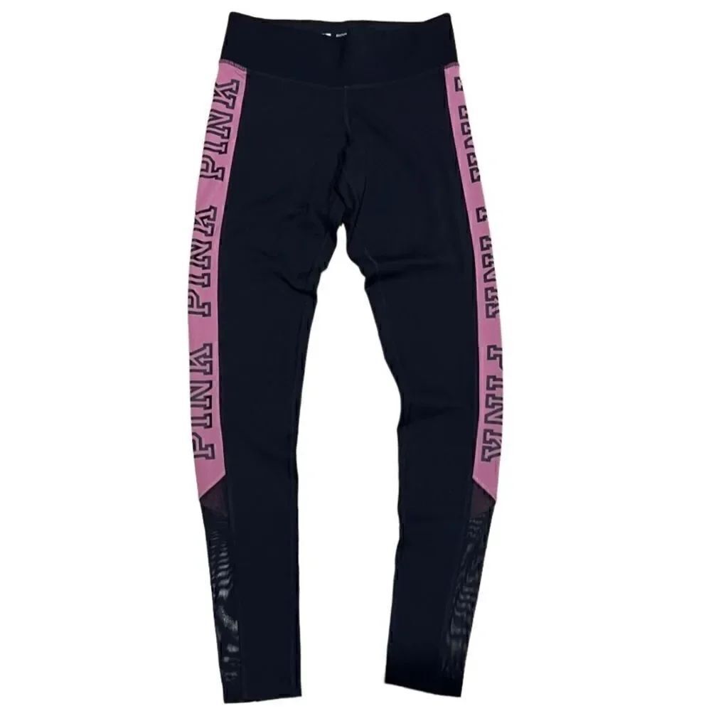 Pink ultimate leggings mesh ankles side logo black pink size XS